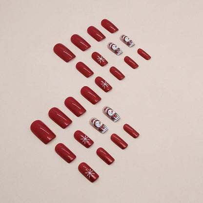 24Pcs/set Christmas Press on Nails Mid-length Square False Nails Snowman Pattern Wearable Fake Nail Art Uñas Накладные Ногти 네일팁