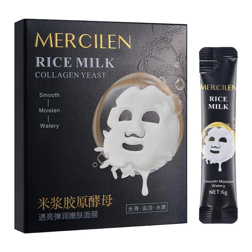 Rice Milk Collagen Yeast Brightening Mask 10 Pack  Sachets Peel-Off Facial Mask Deep Hydrating Moisturizing Nourishing Skincare