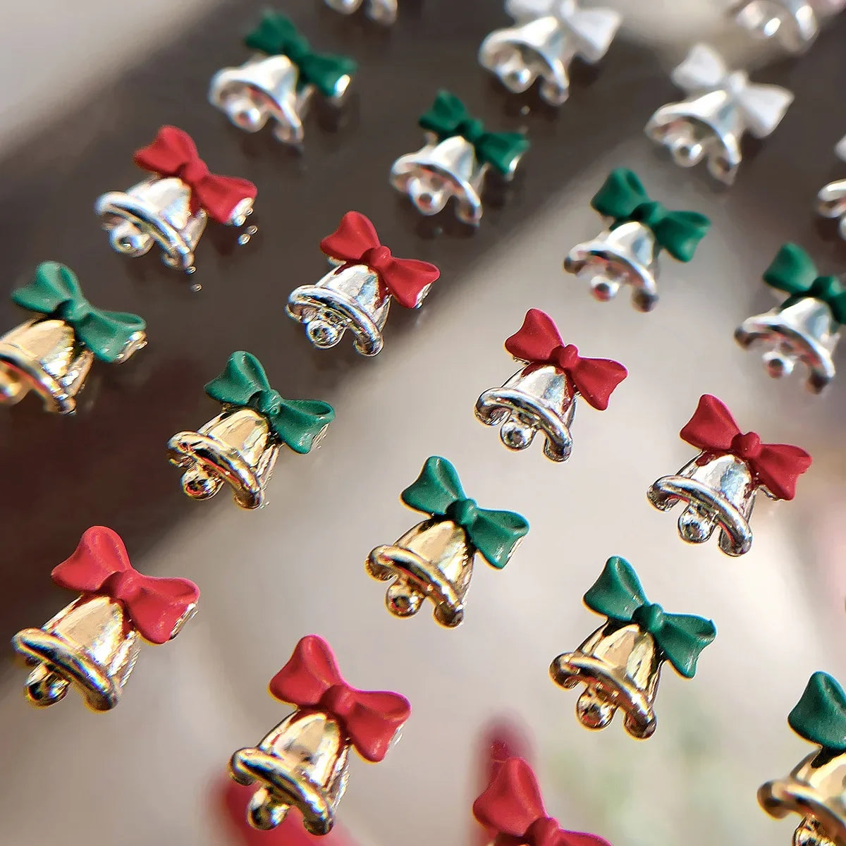 Gold Silver Christmas Bell Nail Art Accessories Winter Bow Alloy Exquisite Nail Charms Jewelry Luxury Manicure Decorations Parts
