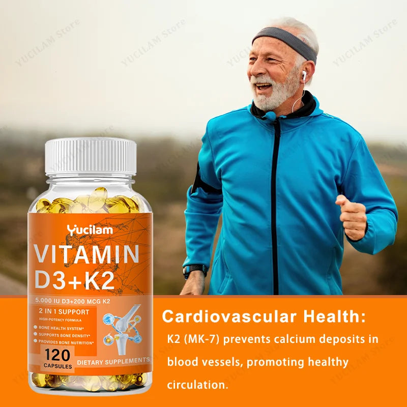 Vitamin D3 + K2 with Calcium, Magnesium, and Zinc – Bone Muscle Nervous Immune System Health Support