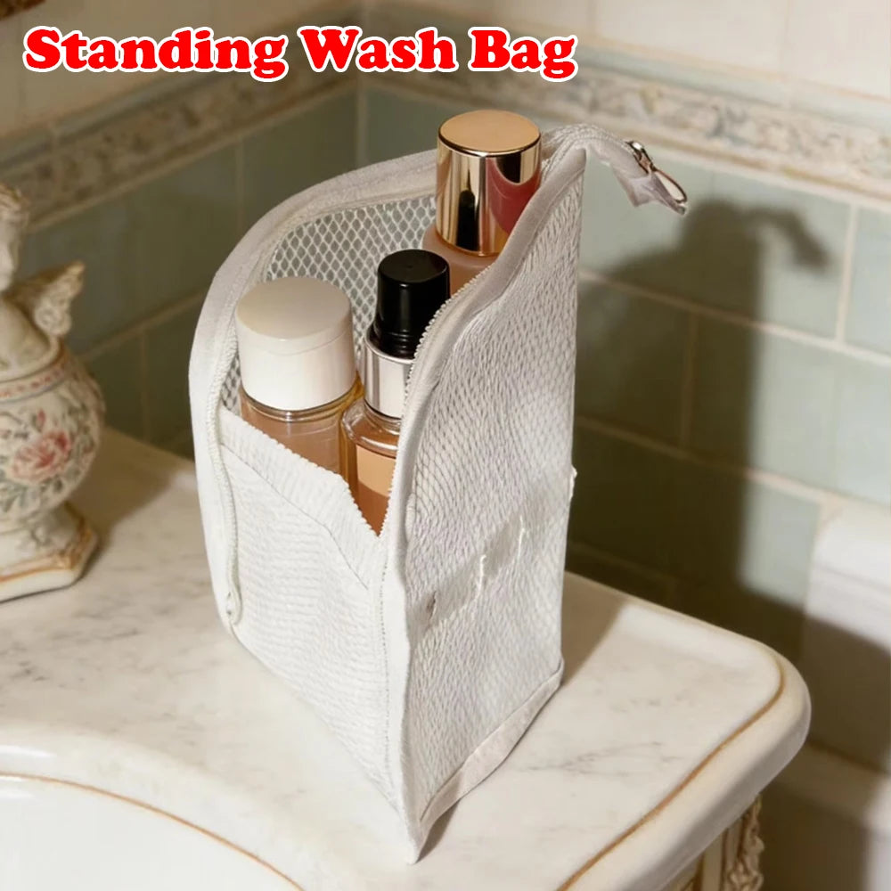 Waterproof Foldable Mesh Toiletry Bag Set for Women Portable Travel Organizer Stand-Up Cosmetic Pouch Bathroom Accessories