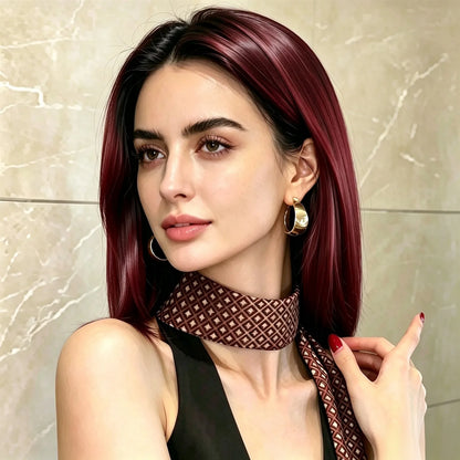 Straight Bob Wig 14 Inch Redwine Heat Resistant Synthetic Wig For Women