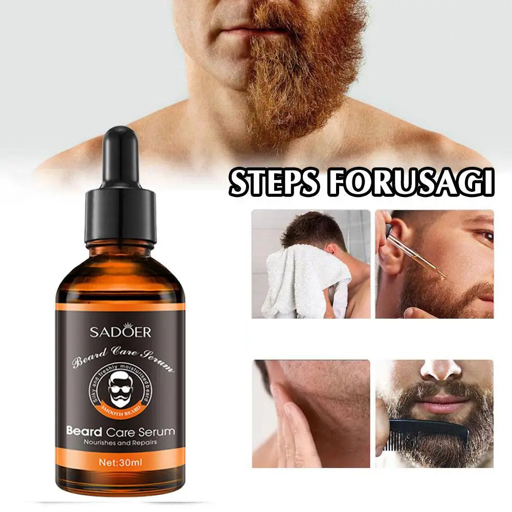 SADOER 2PCS Facial Hair Beard Care Essence Nourish Beard Oil Natural Mustache Growing Essential Oil Beard Styling Care