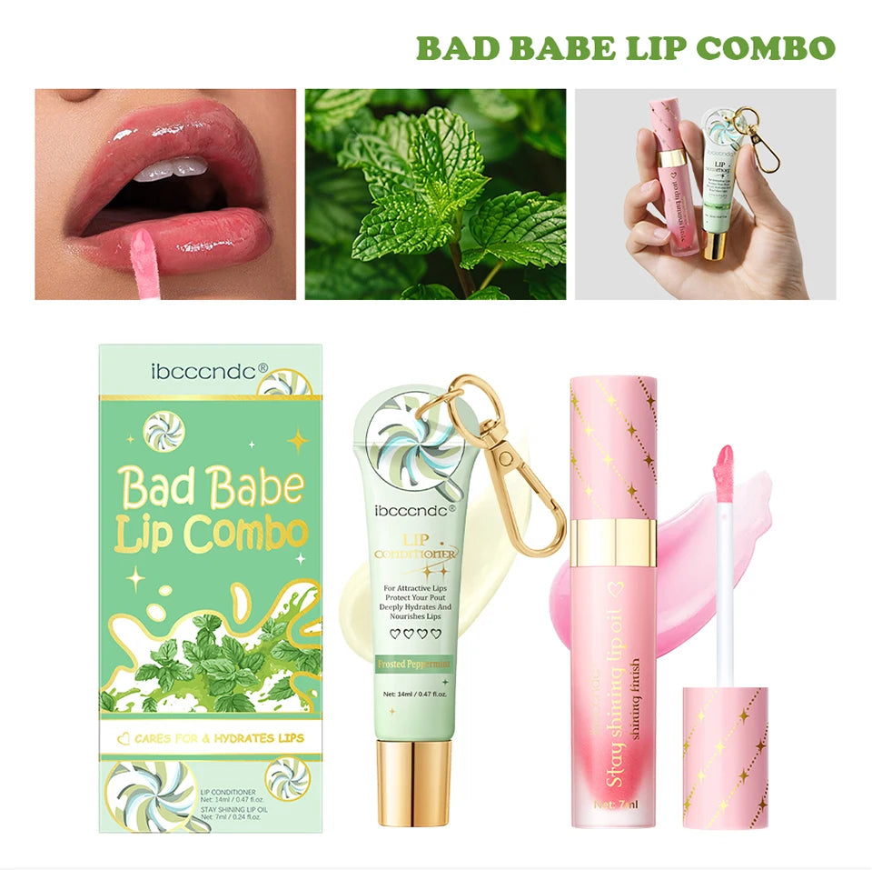 Lip Gloss Duo Combo with Keychain Long Lasting Nourish Plumper Lip Cosmetics Christmas Gift