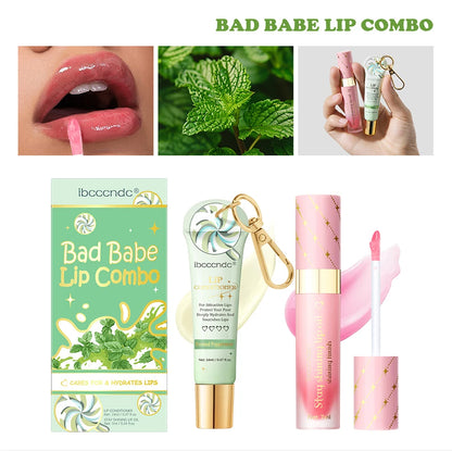 Strawberry Scent Lip Gloss Duo Combo with Keychain Long Lasting Nourish Plumper Lip Cosmetics Christmas Gift