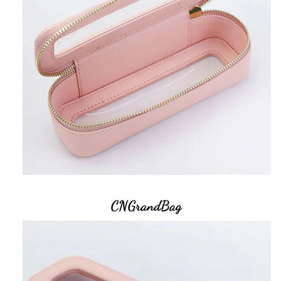 Custom Genuine Leather Travel Cosmetic Bag Set Colorful Classic Saffiano Portable Travel Clear PVC Cosmetic Bag TPU Wash Bag