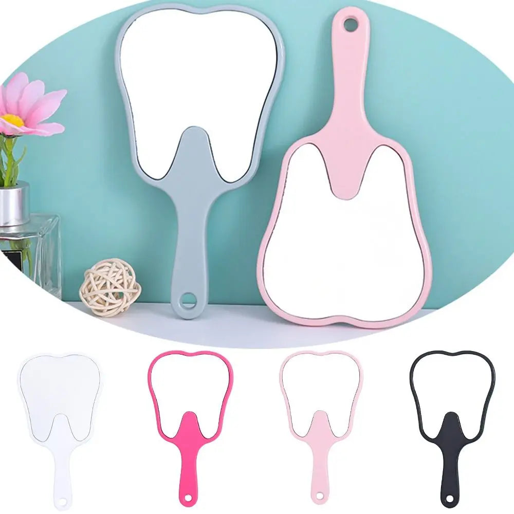 Universal Tooth Shaped Handheld Mirror PVC High Definition Makeup Mirror Dental Mirrors Gift
