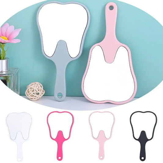 Universal Tooth Shaped Handheld Mirror PVC High Definition Makeup Mirror Dental Mirrors Gift