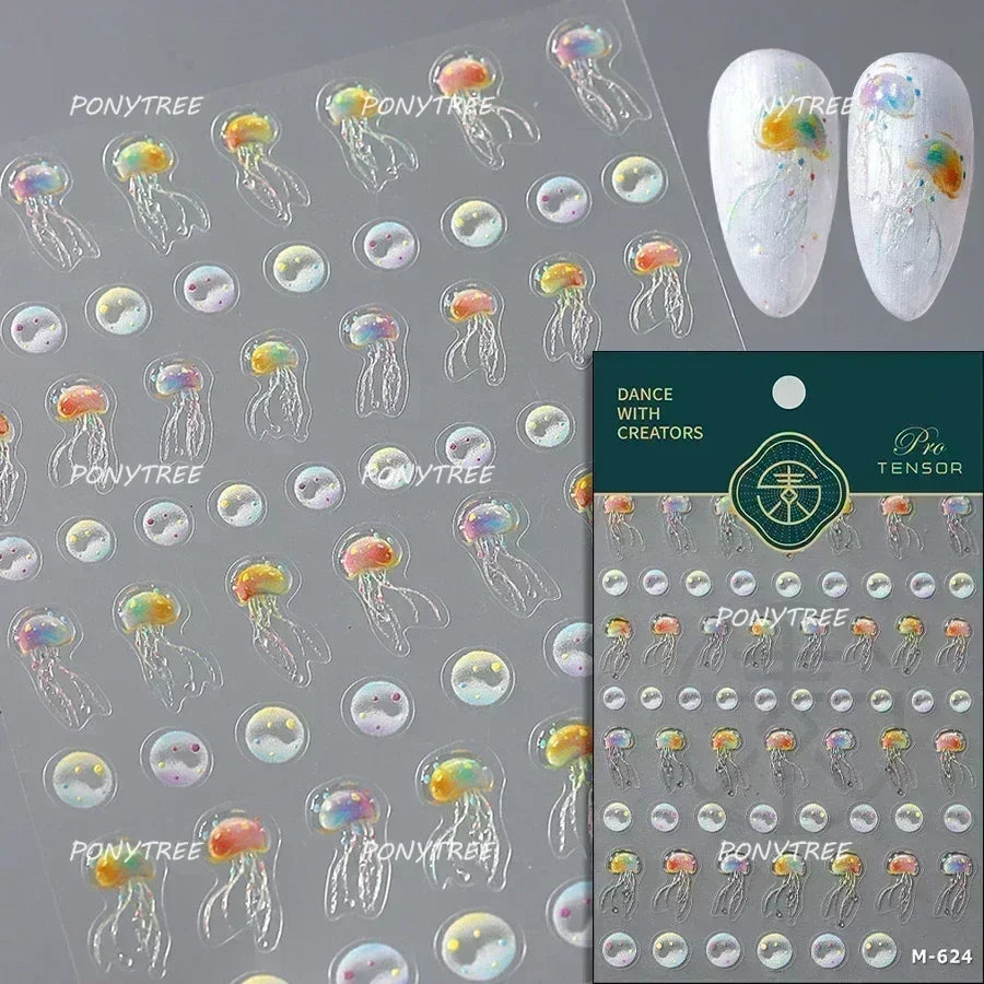 Gold Stamped Shell Conch Scallop Starfish Pearl 5D Embossed Self Adhesive Nail Art Stickers Delicate Ocean Style Manicure Decals