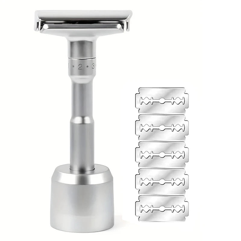 Men's Manual Rotary Shaver - Stainless Steel Double-Sided Blades Adjustable Rotating Head Ergonomic Grip for Beards