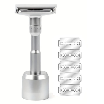 Men's Manual Rotary Shaver - Stainless Steel Double-Sided Blades Adjustable Rotating Head Ergonomic Grip for Beards