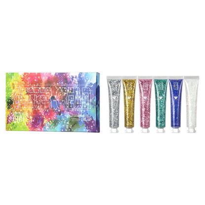 6 Colors Holographic Body Glitter Gel Set Christmas Party Makeup Face Eye Lips Hair Nail Cosmetic Festival Glitter Cosmetics