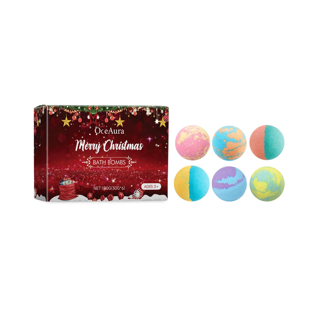 Festive Christmas Bath Bombs Gift Set Rich Foam Long Lasting Fragrance Gentle Cleansing Moisturizing Skin Relaxing Home Spa Bath