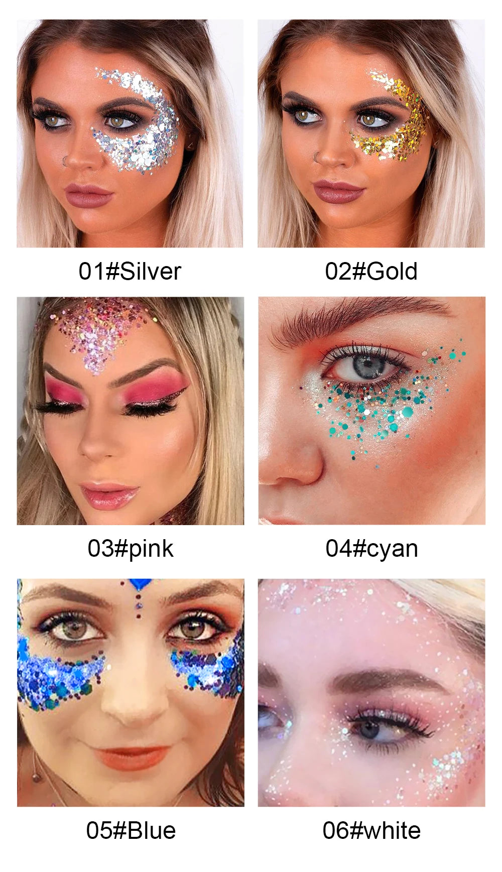 6 Colors Holographic Body Glitter Gel Set Christmas Party Makeup Face Eye Lips Hair Nail Cosmetic Festival Glitter Cosmetics