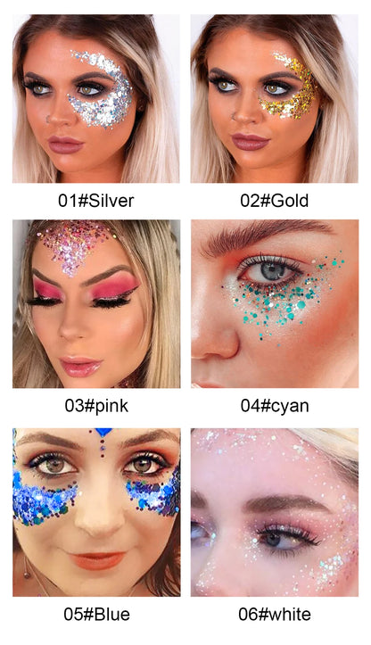 6 Colors Holographic Body Glitter Gel Set Christmas Party Makeup Face Eye Lips Hair Nail Cosmetic Festival Glitter Cosmetics