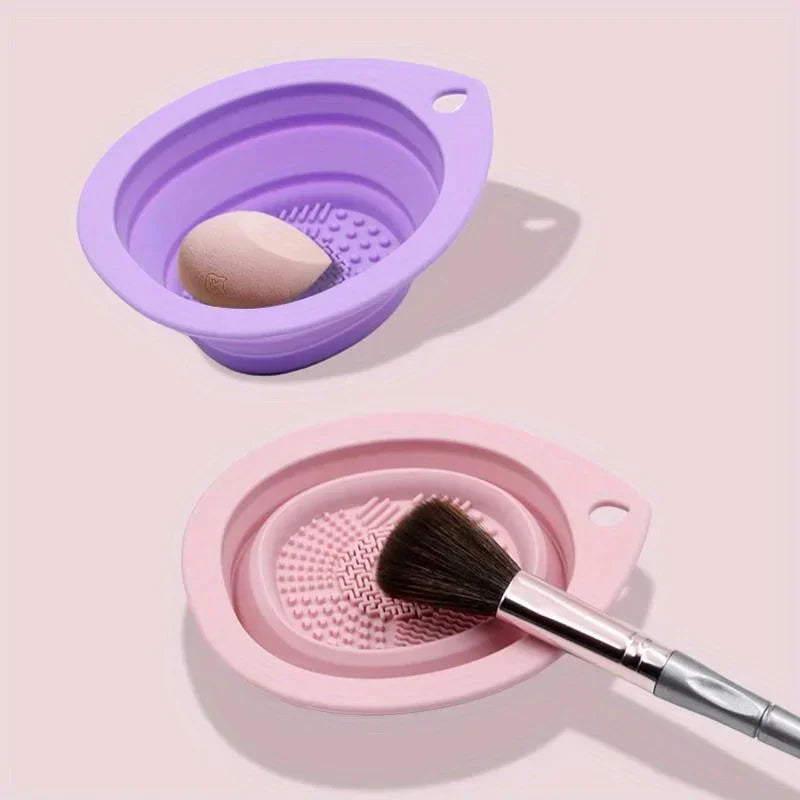 Silicone Folding Makeup Brush Cleaner Powder Puff Washing Bowl Soft Scrubber Mat Beauty Tool Cleaning Board for Brushes Puffs