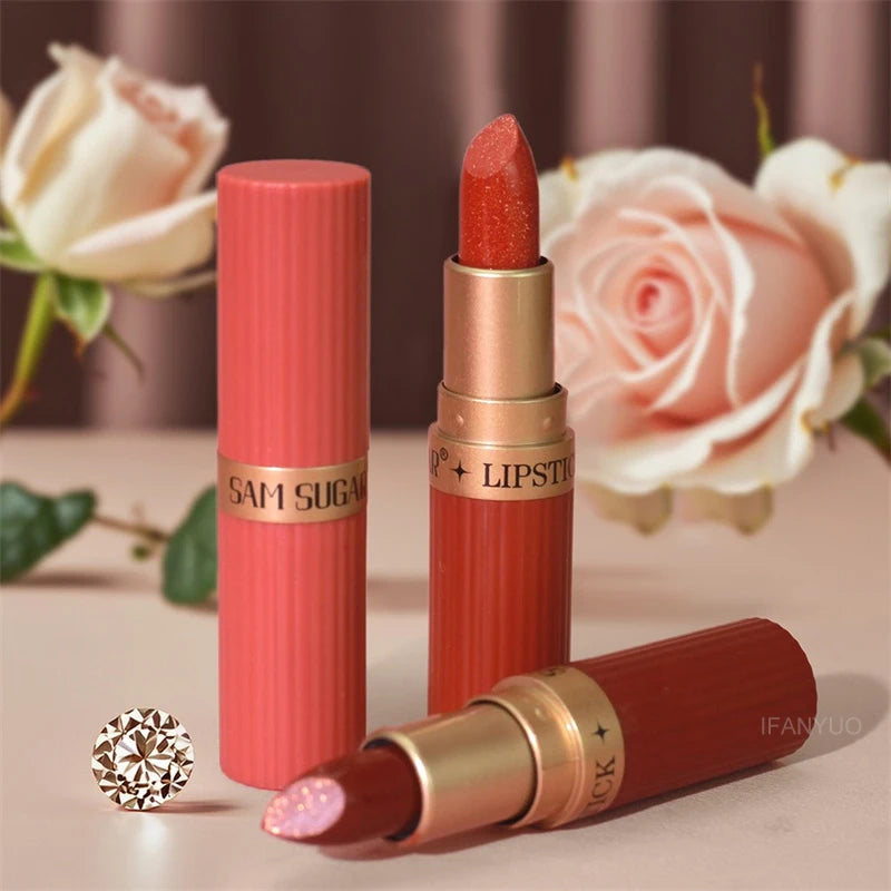 Pearlescent Pink Glitter Velvet Lipstick Waterproof Long Lasting Metallic Shimmer Diamond Lip Gloss Women Makeup Cosmetics