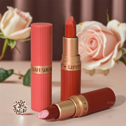 Pearlescent Pink Glitter Velvet Lipstick Waterproof Long Lasting Metallic Shimmer Diamond Lip Gloss Women Makeup Cosmetics