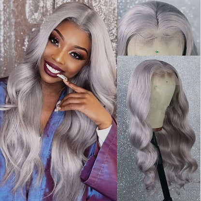 Silver Grey Colored Body Wave Human Hair Wigs For Women 13x4 Transaprent Lace Frontal Wig Preplucked Brazilian Remy Hair Wig
