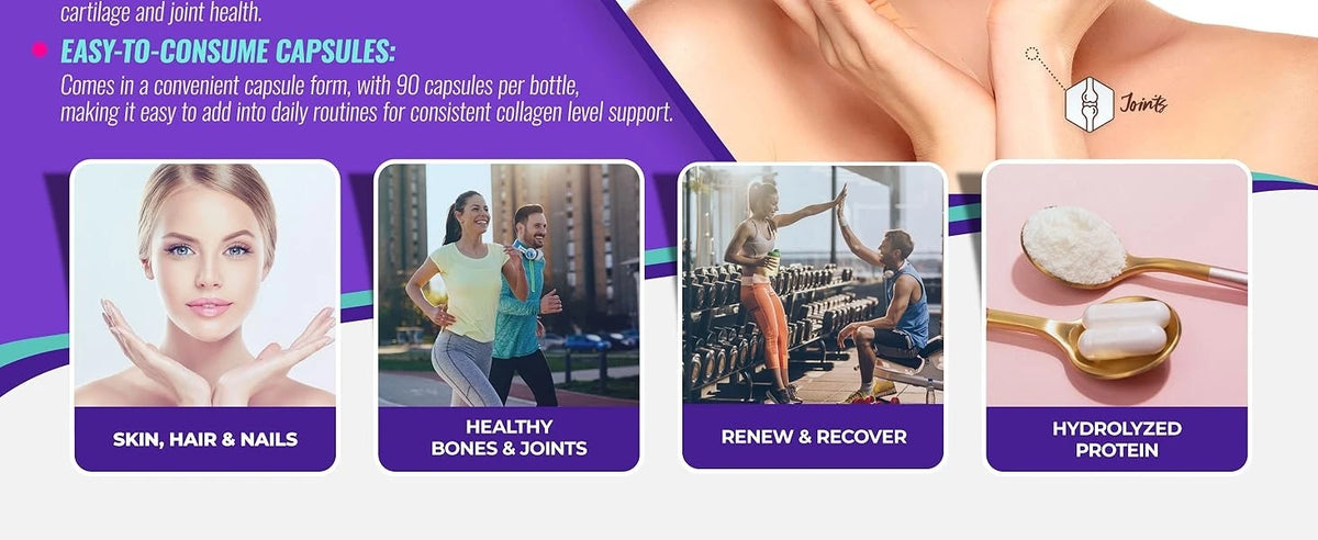 Multi Collagen Peptides Pills 1800 Mg Complex - Type I, II, III, V, X Premium Collagen Complex for Better Skin & Hair, Strong Jo