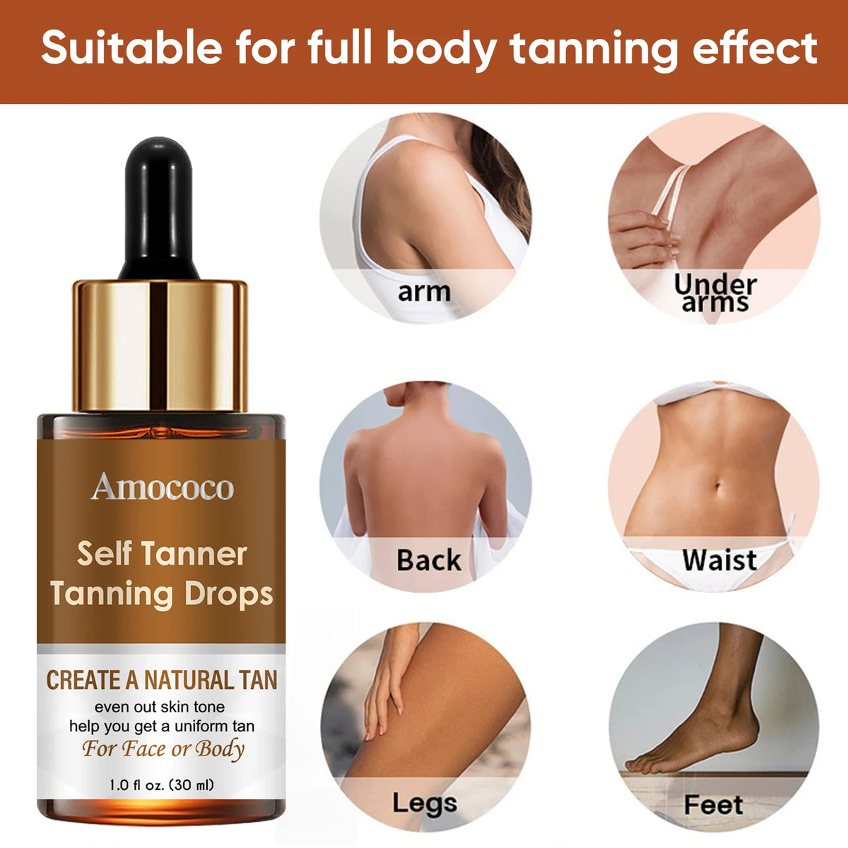 Amococo 3pcs Self Tanning Drops 30ml each Natural Bronzing Serum for Face Body Sunless Tanner Customizable Drops Even Skin Tone
