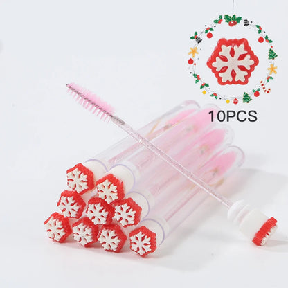 10Pcs Christmas Eyelash Brushes Set Santa Mascara Wand with Case Spoolie Eyebrow Comb Festive Makeup Tool Xmas Gift for Women