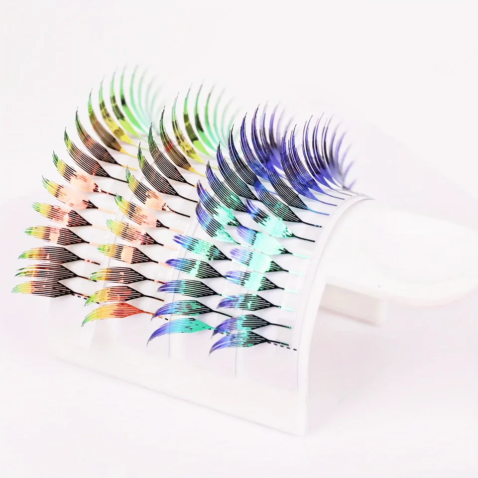 New Tinsel Anime Eyelash Extension Dual Sided Holographic Manga False Eyelash Feather Colored Christmas Party Comic Spire Lashes