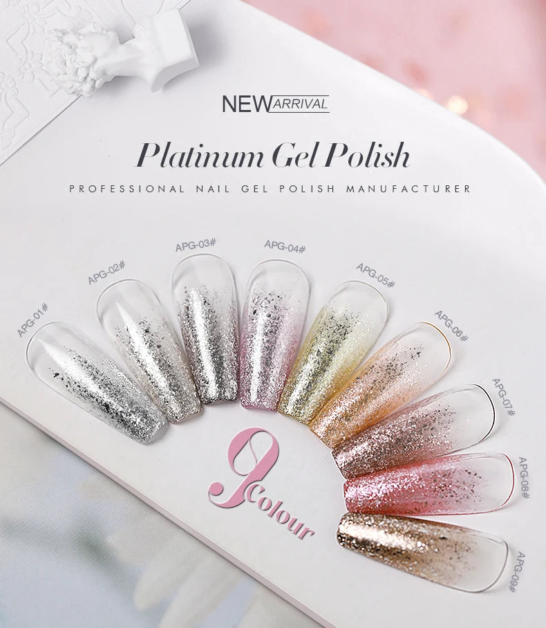 AS 15ml Sparkle Platinum Gel Nail Polish Shiny Pink Gold Silver Glitter Painting Gel Drawing Semi Permanent Tpo Free Varnish