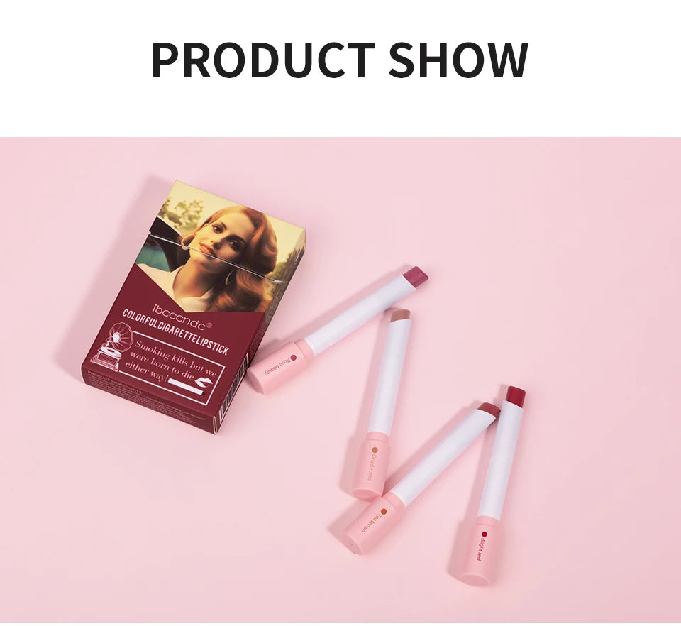 4 Pcs Cigarette Lipstick Set Matte Lip Gloss Long Lasting Waterproof Nude Lip Tint Lip Stick Tube Cosmetics Christmas Gift