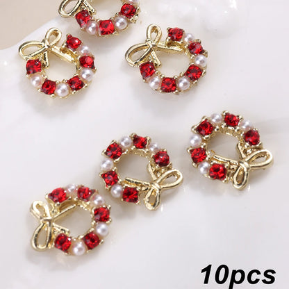 3D Christmas Nail Art Charms; Gold & Silver Bows and Wreaths; Cute Winter Designs for DIY Manicures and Salon Accessories