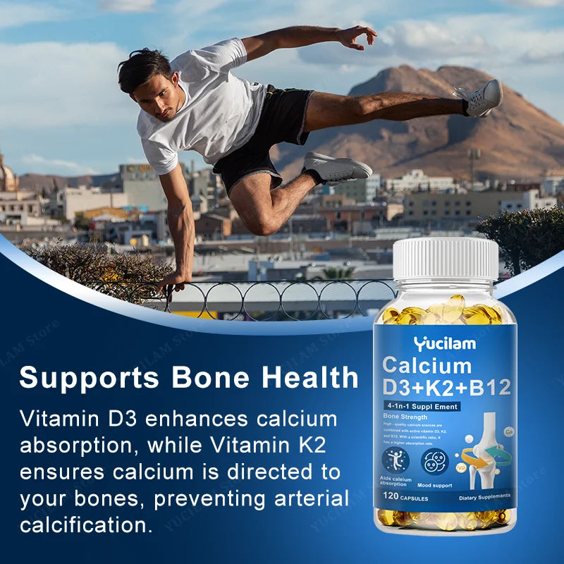 Calcium Vitamin D3 K2 B12 for Muscle, Nerve, Bone, Joint Mobility Health and Calcium Absorption