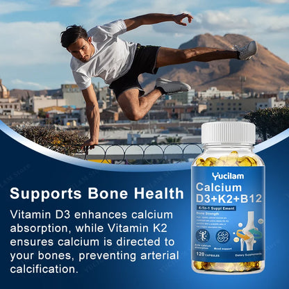 Calcium Vitamin D3 K2 B12 for Muscle, Nerve, Bone, Joint Mobility Health and Calcium Absorption