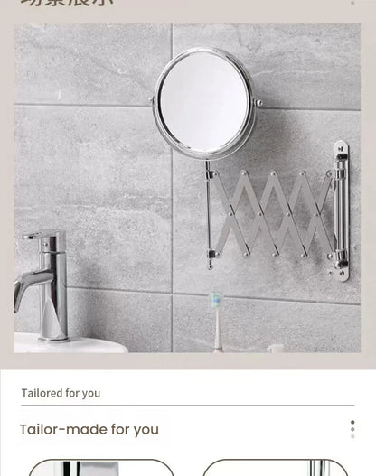 Stretchable Portable Hotel Bathroom Magnifying Makeup Mirror, Telescopic Folding Mirror, Self-Hanging Wall-Attached Double-Sided
