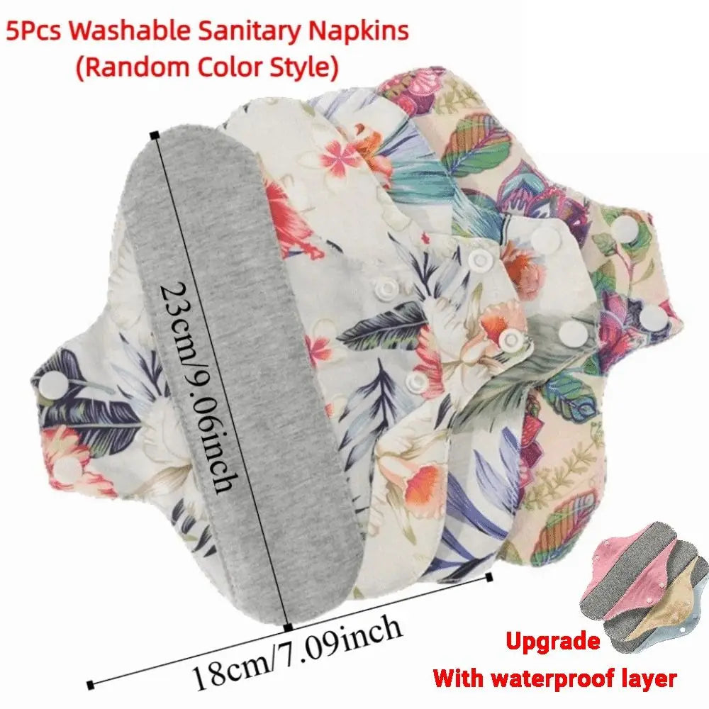 5Pcs Graphene Reusable Sanitary Pads 23CM Fast Absorbent Washable Sanitary Napkins Anti-Slip Leak Proof Nursing Pad for Women