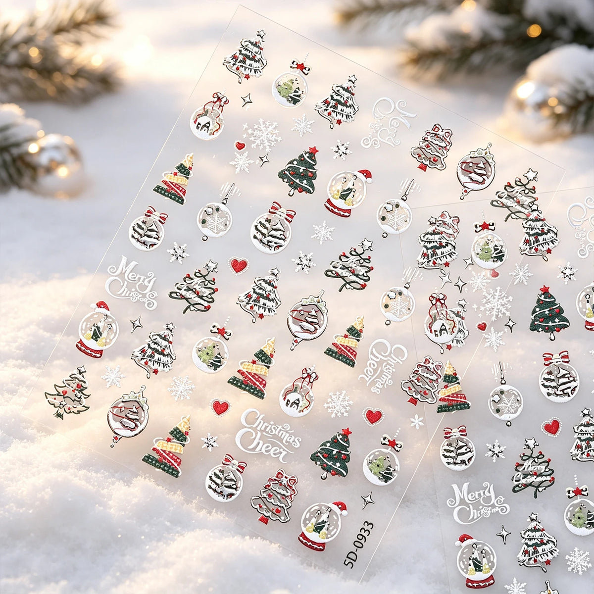 4pcs/set Christmas Snow Globe Snowflake Nail Stickers Round Wreath Polka Dots Merry Christmas Nail Decals Festival Decorations
