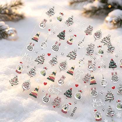 4pcs/set Christmas Snow Globe Snowflake Nail Stickers Round Wreath Polka Dots Merry Christmas Nail Decals Festival Decorations
