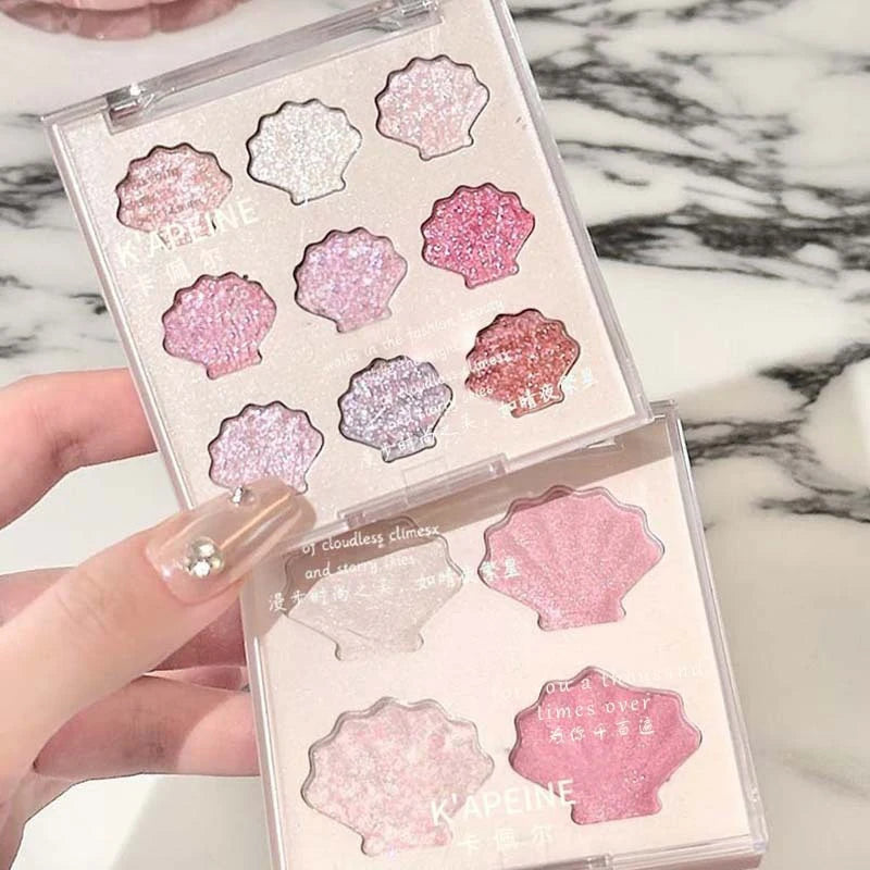 Shell Eyeshadow Palette Sparkling Pearlescent Glitter Eye Shadow Plate Diamond Highlight Eye Makeup Cosmetic for Autumn Winter