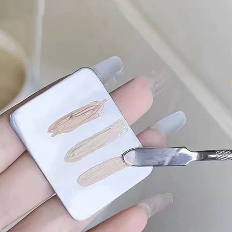 【M】1Set Foundation Brush Mixing Palette Stainless Steel Mixer Palette With Spatula Lipstick Eye Shadow MakeUp Tools