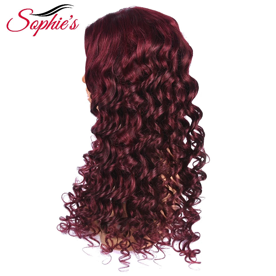 Sophies 4*4 Lace Closure Human Hair Wigs 99J Color 180% Density Loose Wave Wigs For Women Brazilian Hair Remy Hair 14-28 Inches