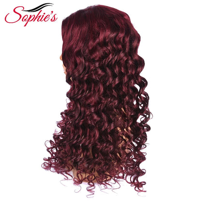 Sophies 4*4 Lace Closure Human Hair Wigs 99J Color 180% Density Loose Wave Wigs For Women Brazilian Hair Remy Hair 14-28 Inches