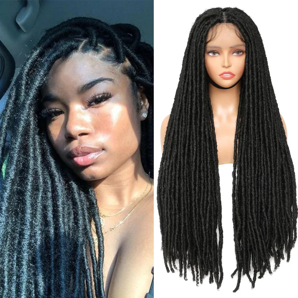 IPARTY Synthetic Full Lace Wig Braided Wigs Distressed Butterfly Locs Faux Locs Braid Wig Long Lace Frontal Wig for Women