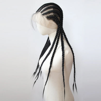 Black Braided Wigs Synthetic Full Lace Wig Glueless Full Lace Synthetic Wig Heat Resistant Fiber Wig for Women Daily Wear