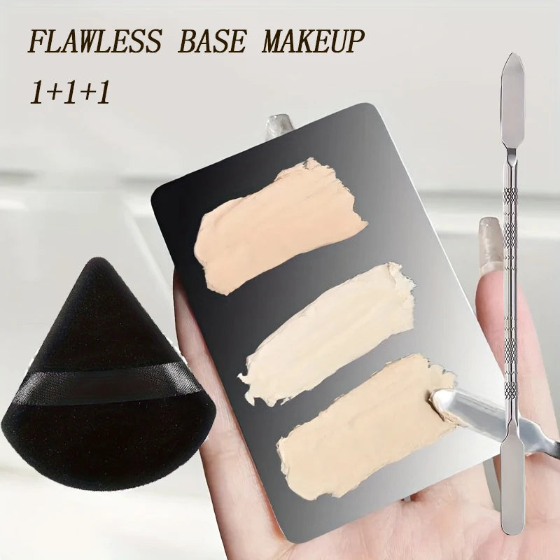 Stainless Steel Makeup Mixer Nail Art Polish Mixing Plate Foundation Eyeshadow Mixer Palette with Spatula Rod Beauty Tools