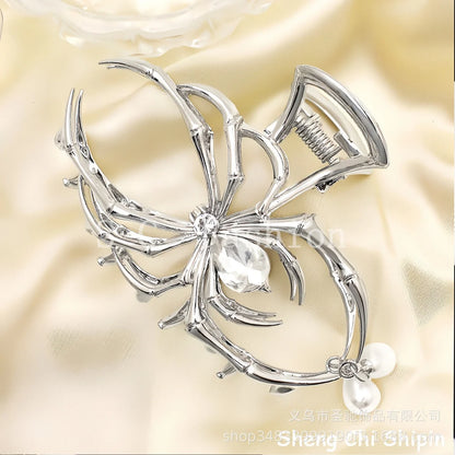 1Pcs Halloween Black Spider Hair Claw Clips with Pearl Charm Design,Metal Gothic Punk Hair Clips Strong Hold Hair Accessories