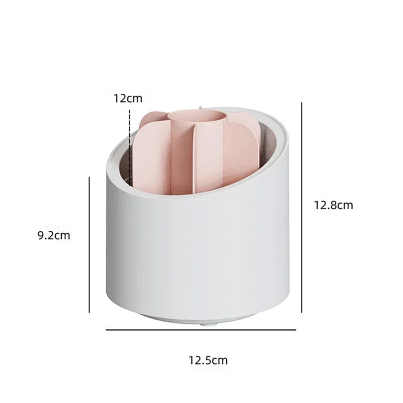 Desktop Cosmetic Brush Organizer 360° Rotating Makeup Brushes Holder 7 Grids Lipstick Eyebrow Pen Holder Eye Shadow Storage Box