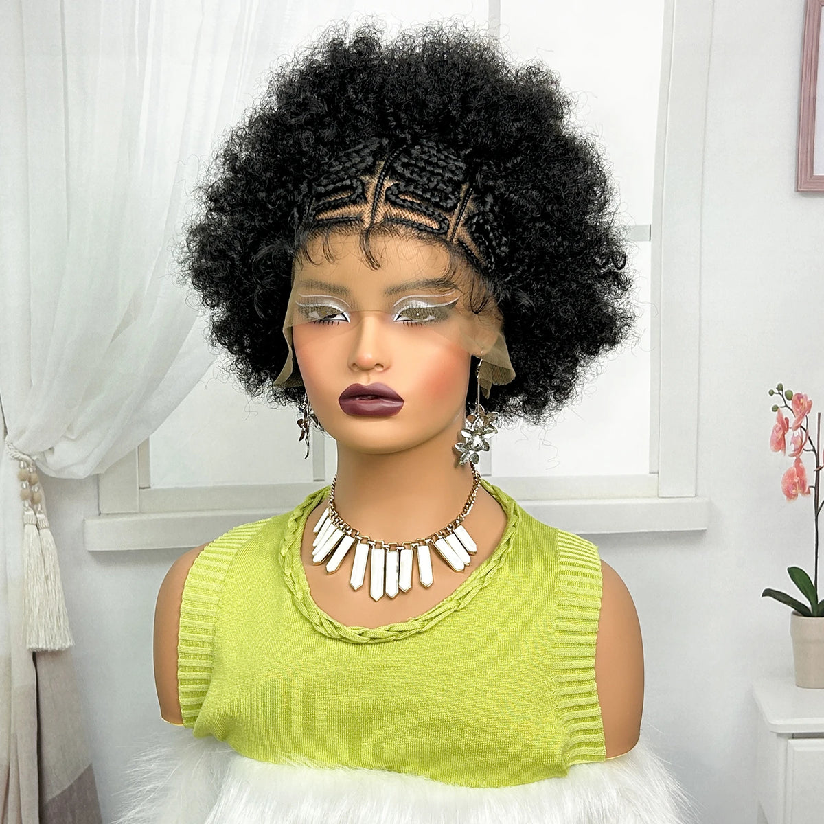 13x6 Lace Front Braids Wig with Baby Hair Synthetic Afro Curly Cornrow Braided Short Wigs for Black Women Natural Lace Bob Wigs