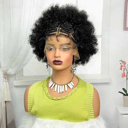 13x6 Lace Front Braids Wig with Baby Hair Synthetic Afro Curly Cornrow Braided Short Wigs for Black Women Natural Lace Bob Wigs