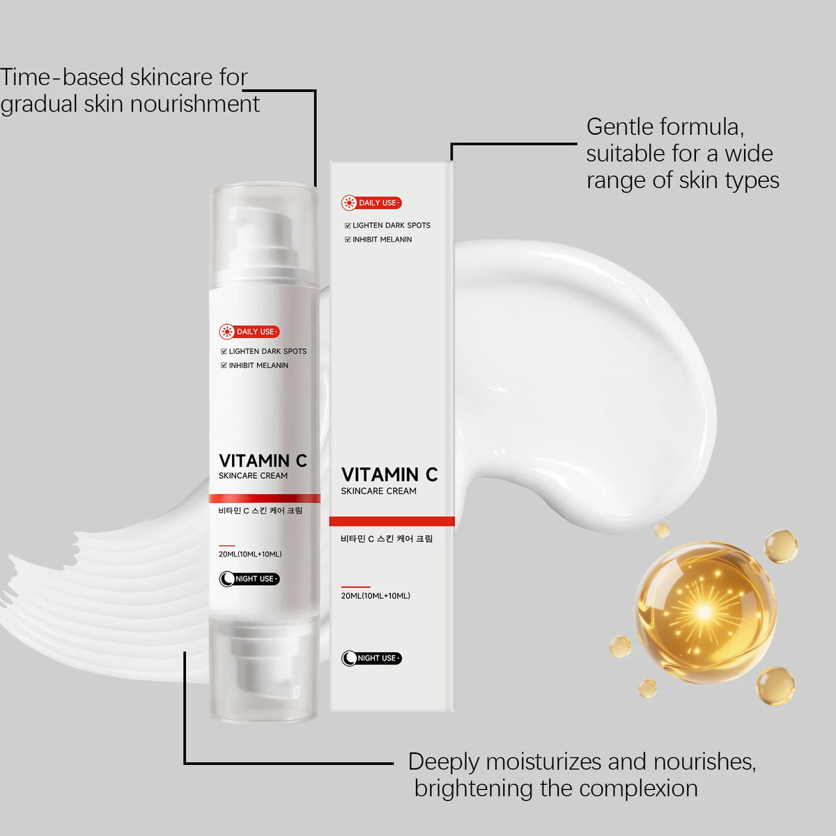 Vitamin C Brightening Ampoule For Dull Uneven Skin Tone Dual Effect Firm Lift Skin Minimize Pore Lightweight Brighten Face Cream