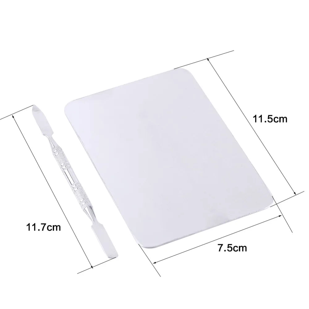 2pcs Small Size Makeup Mixing Palette Stainless Steel Rectangle Stainless Steel Blending Plate Comes with Spatula