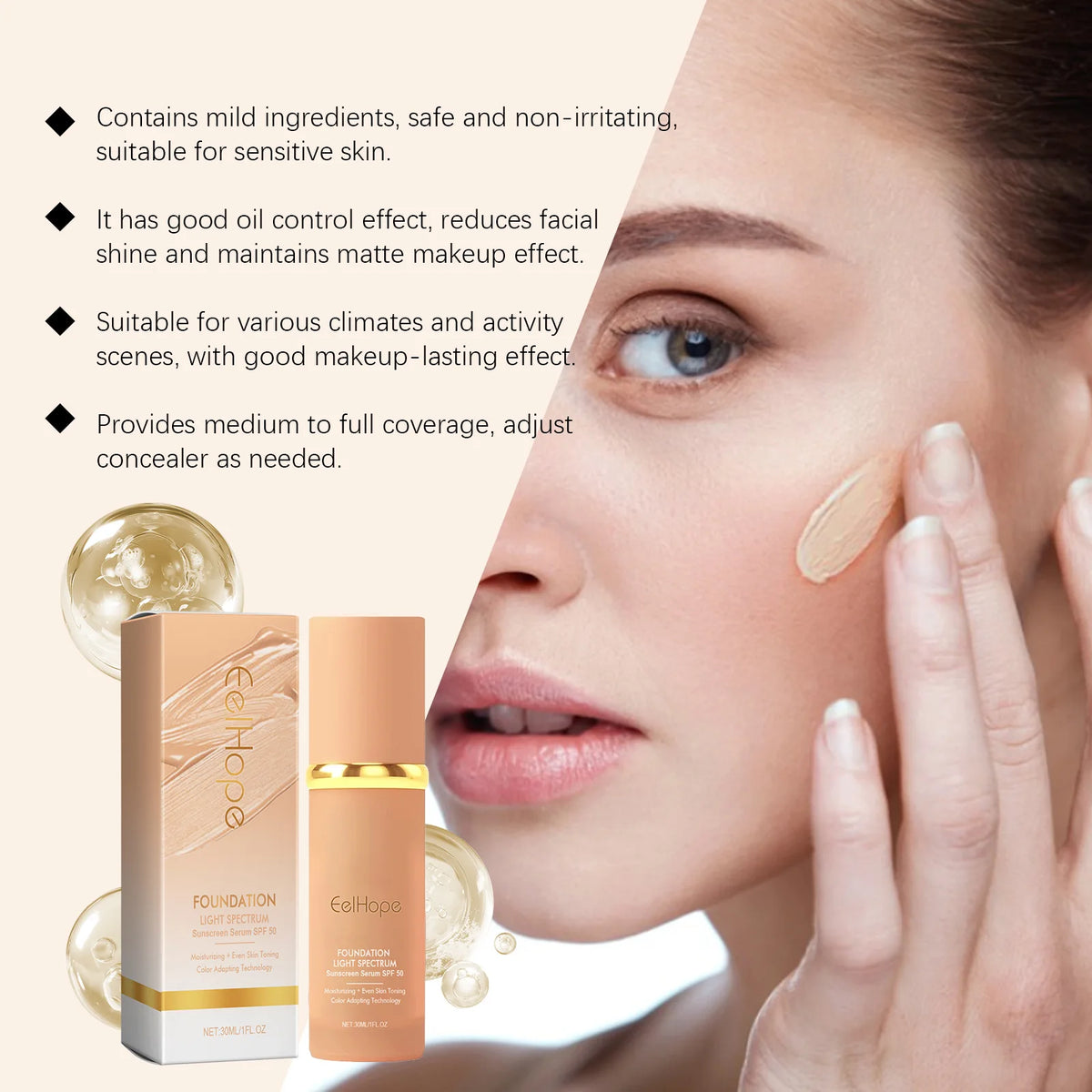 4-in-1 Foundation Liquid Makeup Hydrate Full Coverage Concealer Spf 50 Light Spectrum Sunscreen Serum Repair Moisturizing Primer